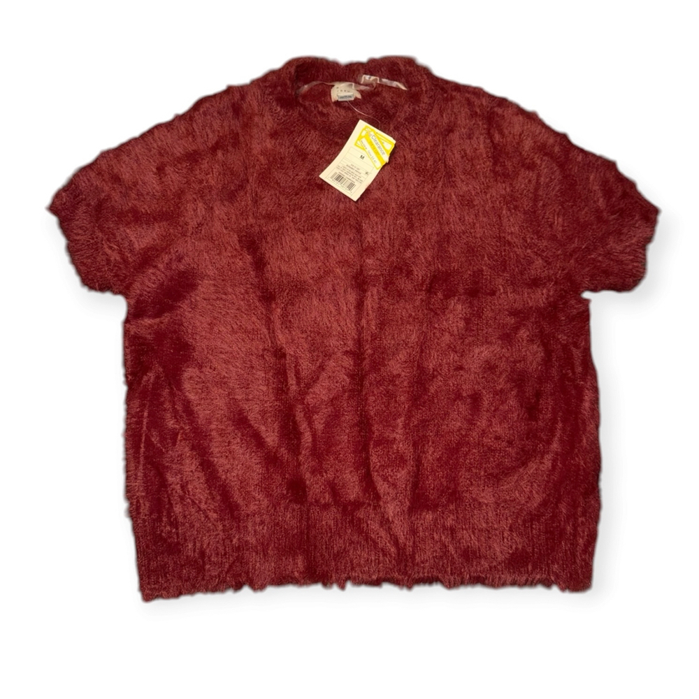 A New Day Women's Burgundy Fuzzy Short Sleeve Sweater Size M NWT